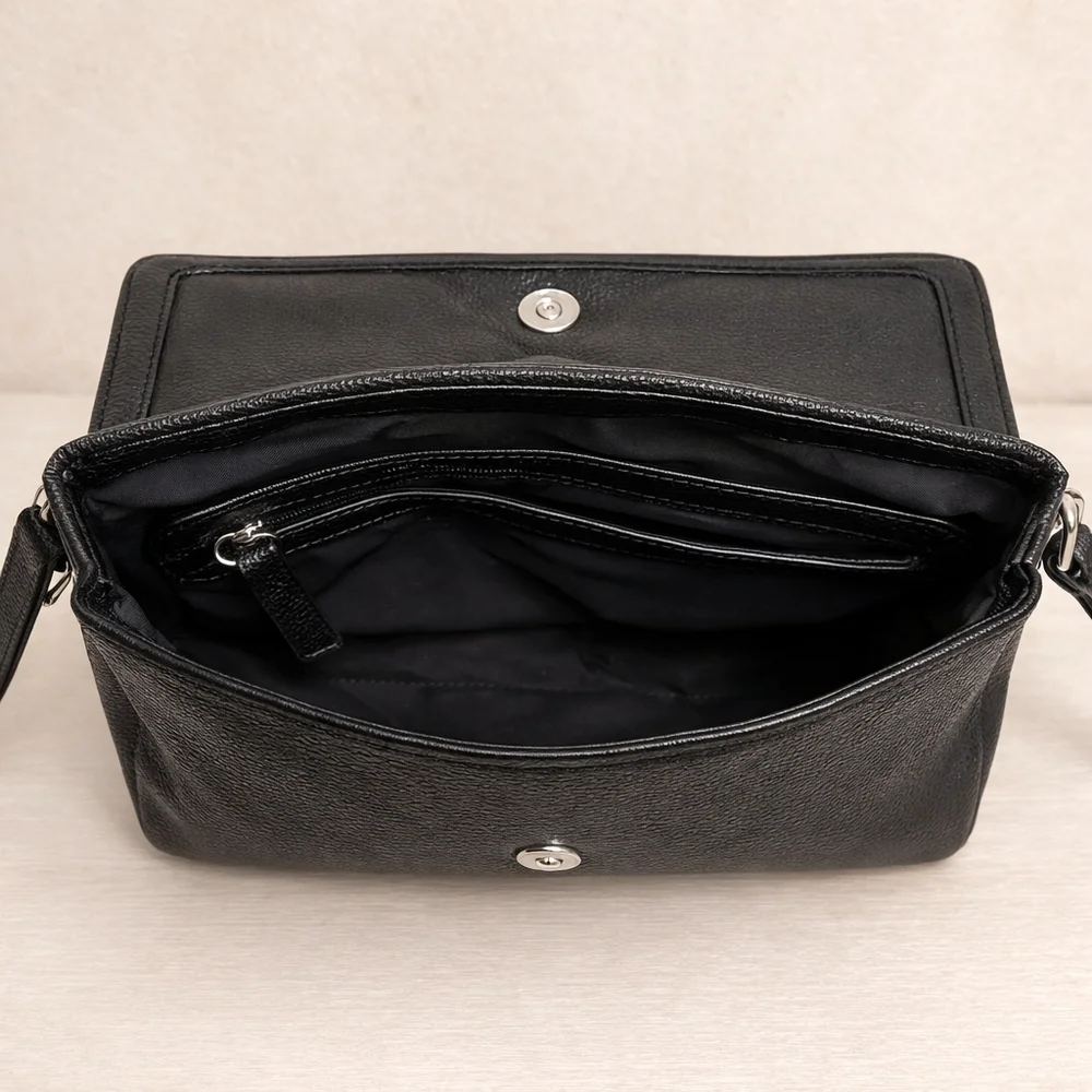 Rae Dunn Black Pebbled Leather Medium Shoulder Crossbody Adjustable Strap